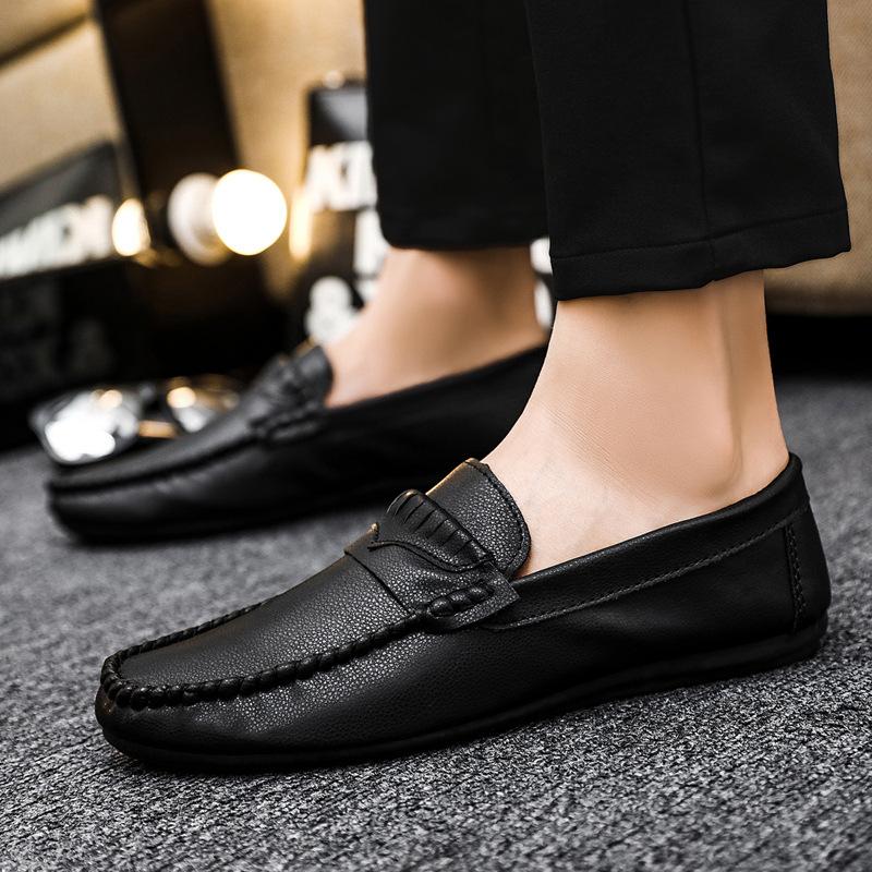 Mens Loafers & Slip-Ons | Squire Driving Shoe Casual Shoes Black Leather Pebble