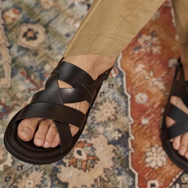 Mens Sandals & Slides | Fredo Flat Sandals Mens Black