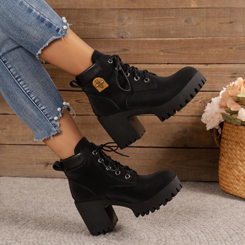 Womens Boots | Alique Lace-Up Boot – Lug Sole Boots Black/Black