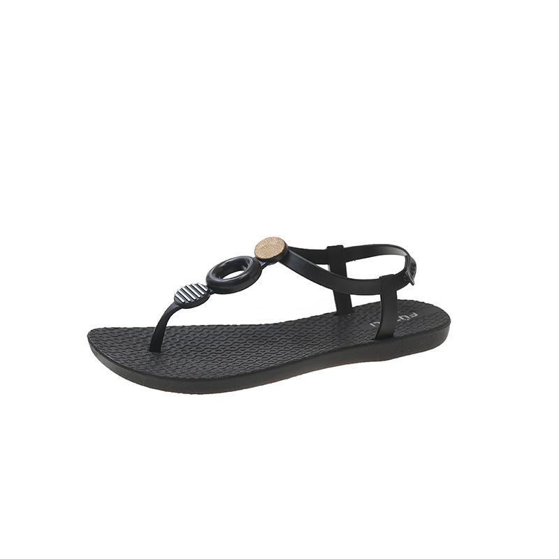 Womens Flat Sandals | Ebariel T-Strap Sandal Flat Sandals Black/Gold Multi