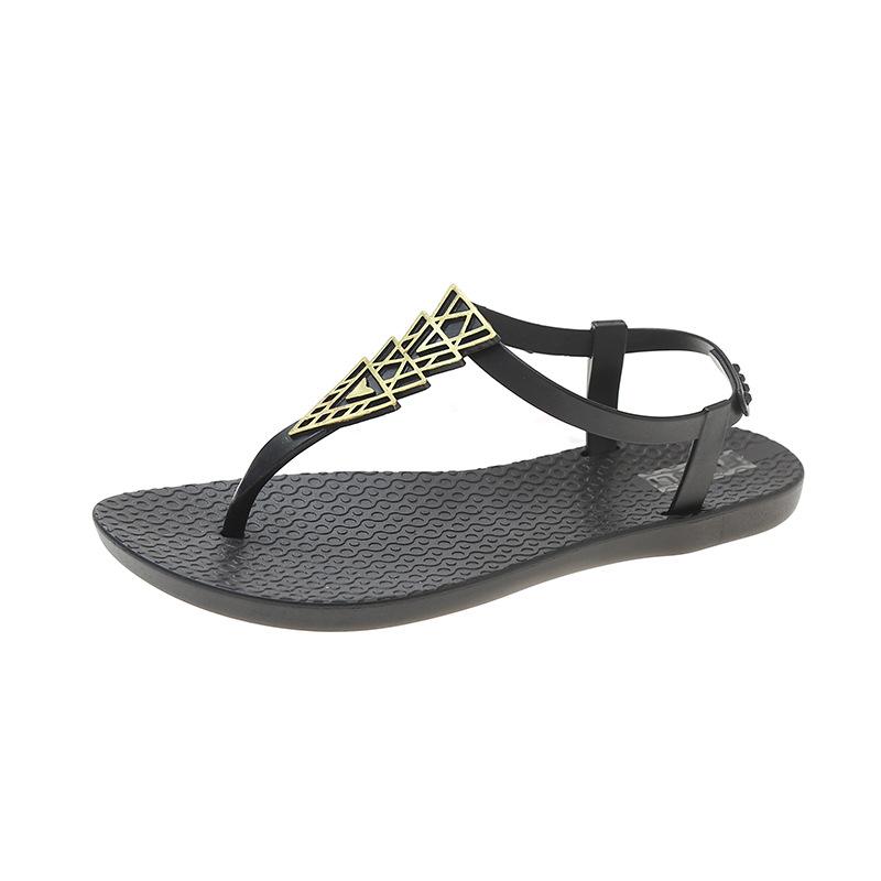 Womens Flat Sandals | Gannaelden T-Strap Sandal Flat Sandals Black/Gold Multi